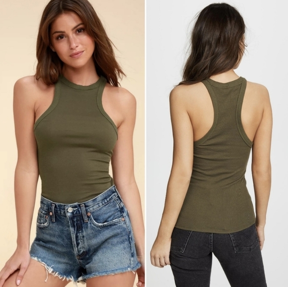 🆕 Free People Ribbed Green Racerback Tanktop - Picture 9 of 10